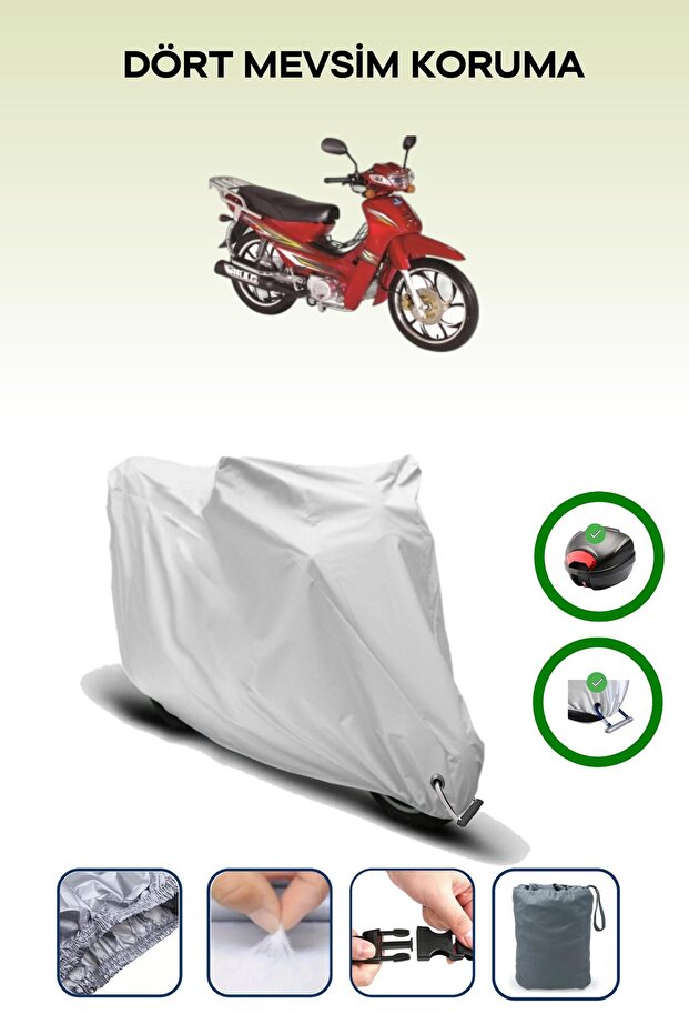 Gray Rear Bag and Lock Compatible Bisan Roadstar Cub Compatible Motorcycle Tarpaulin
