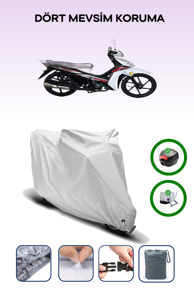 Gray Rear Bag and Lock Compatible Rks Next 50 Compatible Motorcycle Tarpaulin