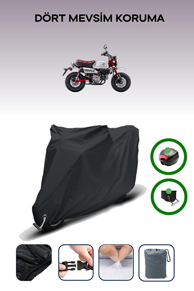 Black Rear Bag and Lock Compatible Honda Monkey 125 Compatible Motorcycle Tarpaulin