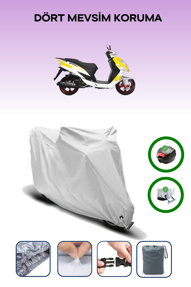 Gray Rear Bag and Lock Compatible Yuki Yb 100 Jumbo Compatible Motorcycle Tarpaulin