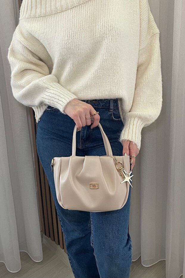 Women's Beige Handbag - Adjustable Long Strap, Charm Gift - Fibag