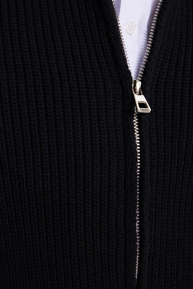 Men's Standard Fit Regular Cut Zippered Mock Neck Warm Black Knitwear Vest - 6