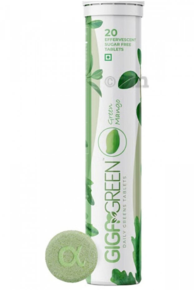 Gigagreen Daily Greens Effervescent Tablets Green Mango Flavor , Pack Of 20