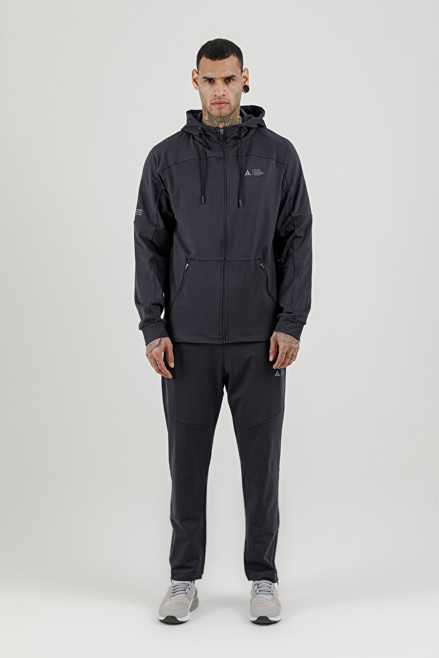 Sportswear Full Length Zippered Men's Hooded Tracksuit Set Navy Blue