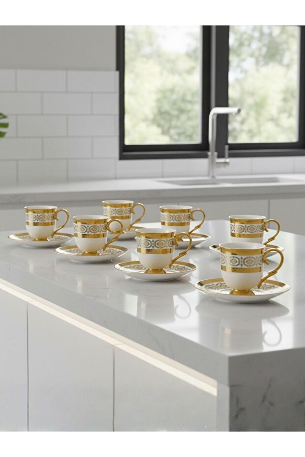 6-Piece Footed Coffee Cup Set – 90 ml Gold White & Gold Black Options