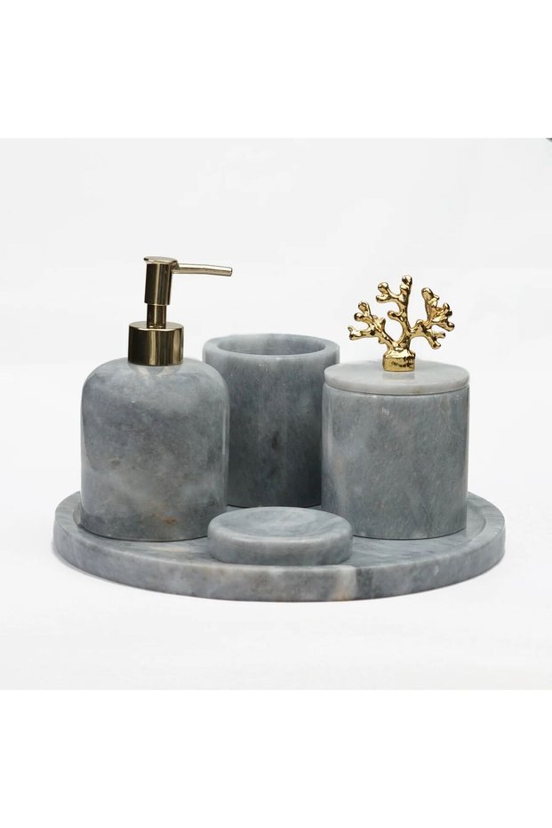 Decorative Marble Bathroom Set 5 Piece Accessory Detailed Special Design Set