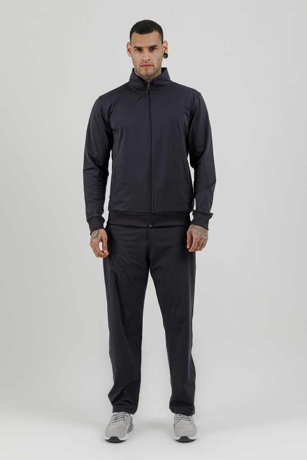 Sportswear Full Length Zippered Men's Mock Neck Piece Tracksuit Set Navy Blue