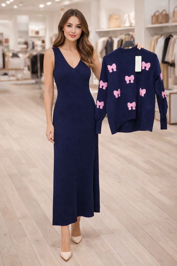 Rochie compleu dama alb cu fundite