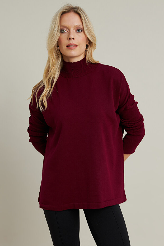 Half Turtleneck Plain Long Sleeve Women's Tunic