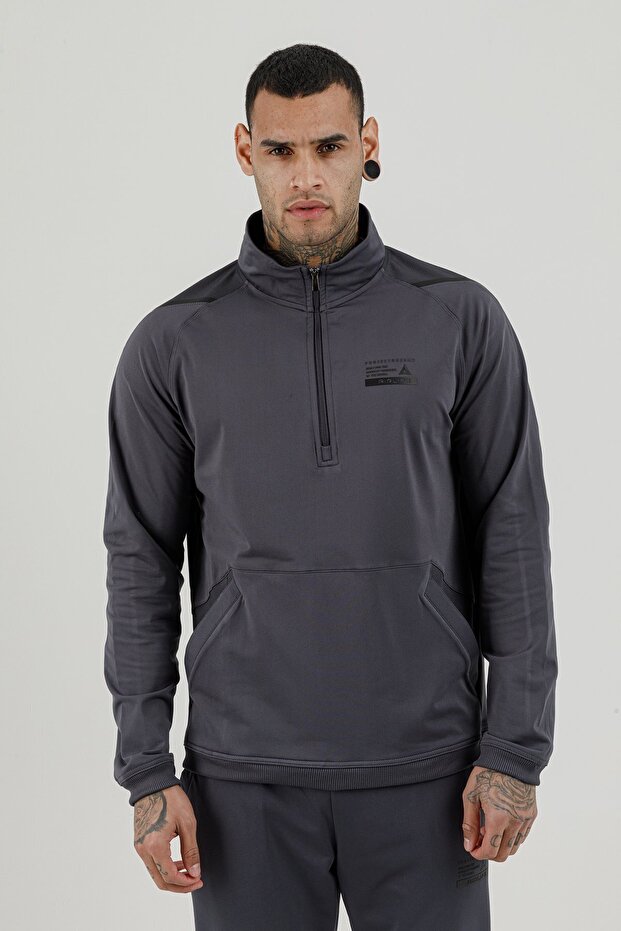Stronger High Rsi 5 7 Half Zippered Men's Mock Neck Sweatshirt Smoked