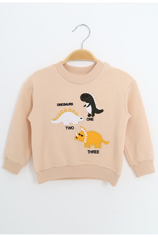 Boy's Relax Fit Crew Neck Lightweight Drop Shoulder Embroidered Sweatshirt