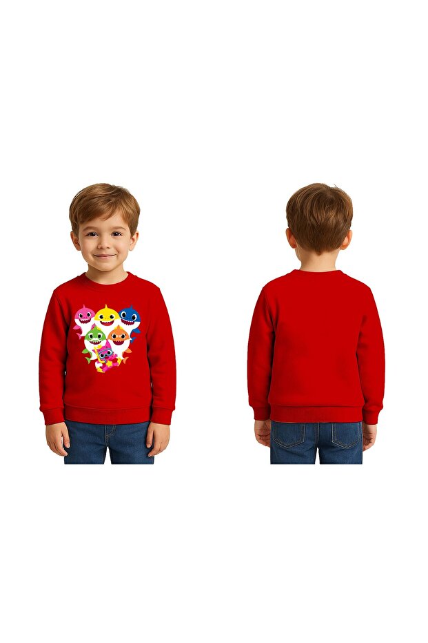 Unisex Baby Shark Printed Children's Swaetshirt 3 Thread Raster