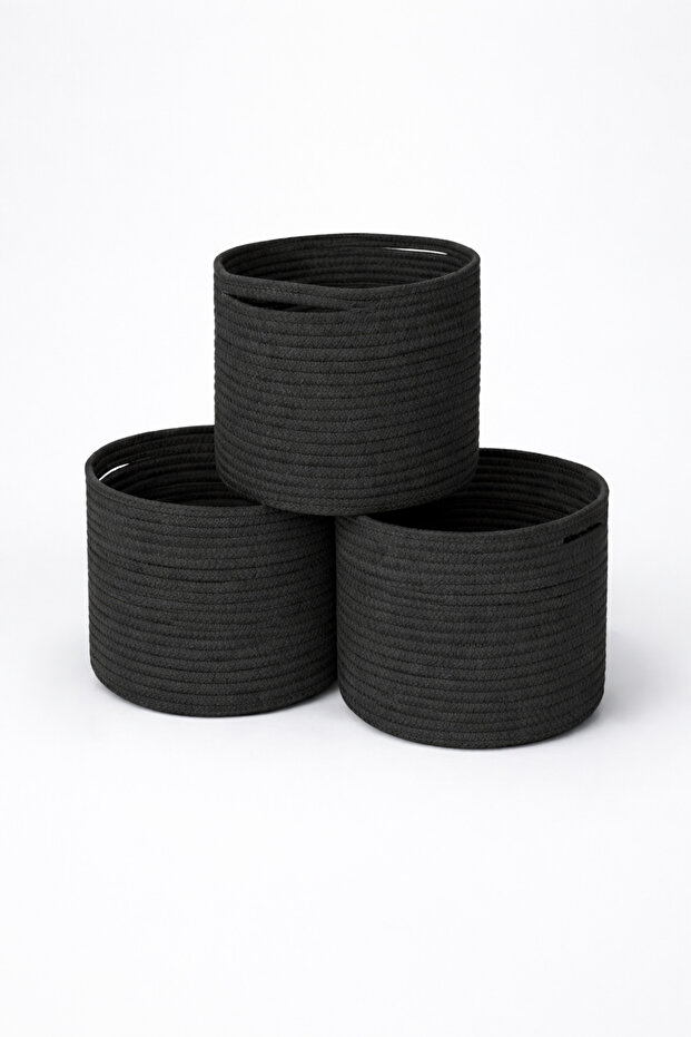Trio Nest 3-Piece Jute Wicker Decorative Basket Set 25cm Diameter X 18cm Height Organizer Stylish