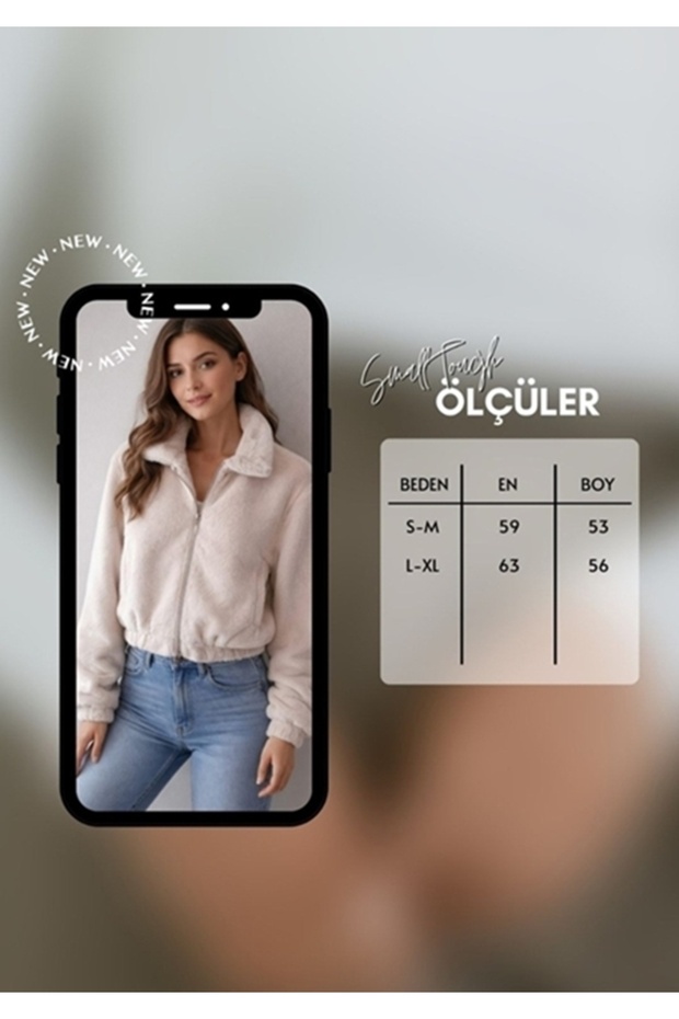 Bej Kadın Peluş Mont - 5