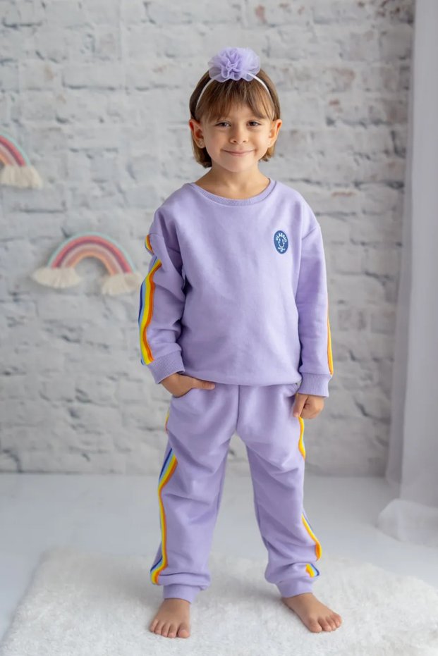 Children's Rainbow Stripe Top and Bottom Set Tracksuit Set