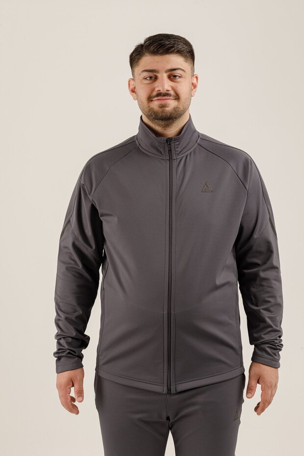 Power 22 Cr Line Full Length Zippered Men's (Large Size) Mock Neck Sweatshirt Smoked