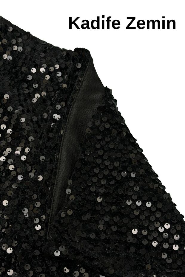 Pullu Şort - Pul Payetli Normal Bel Mini Kadın Şort Siyah - 7