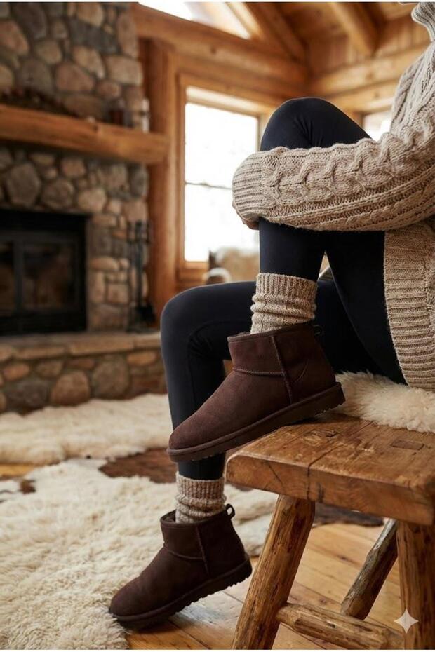 Ecemnur Suede Sheepskin Mini Size Ankle Short Women's Boots