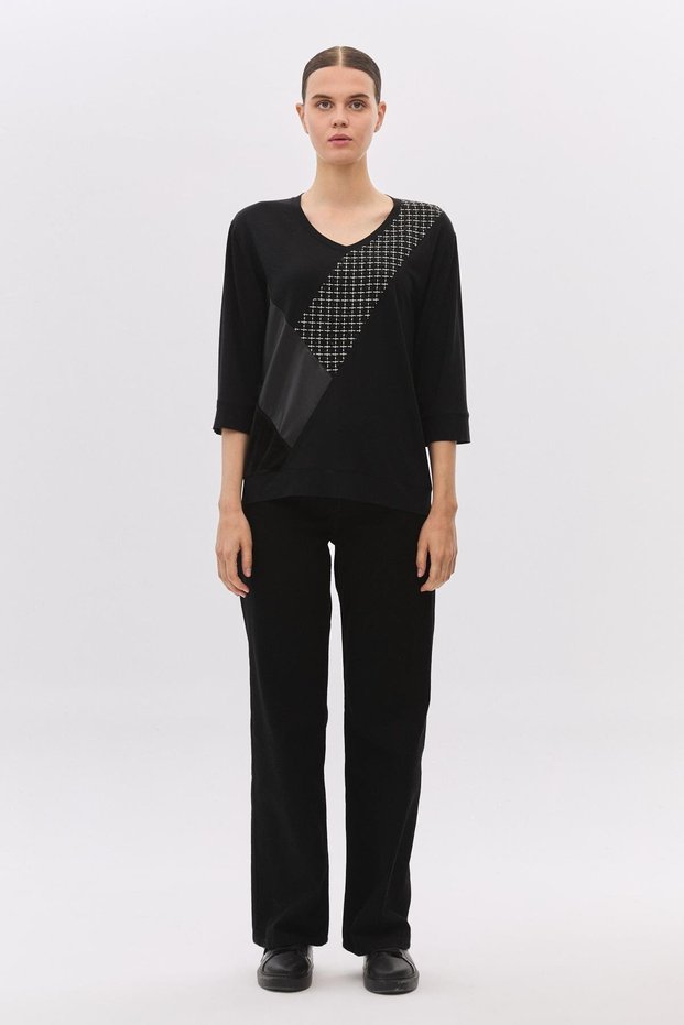 V-neck tweed leather and velvet Paneled truvakar