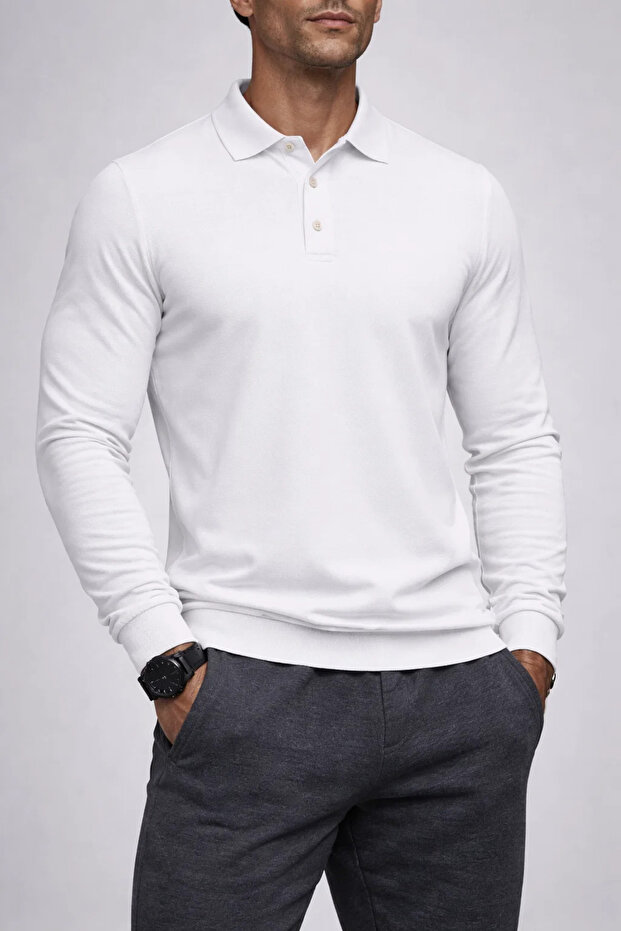 Men's Winter Comfortable Polo Neck White Sweater