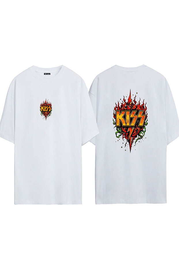 Kiss 1 Design Printed White Oversized t Shirt