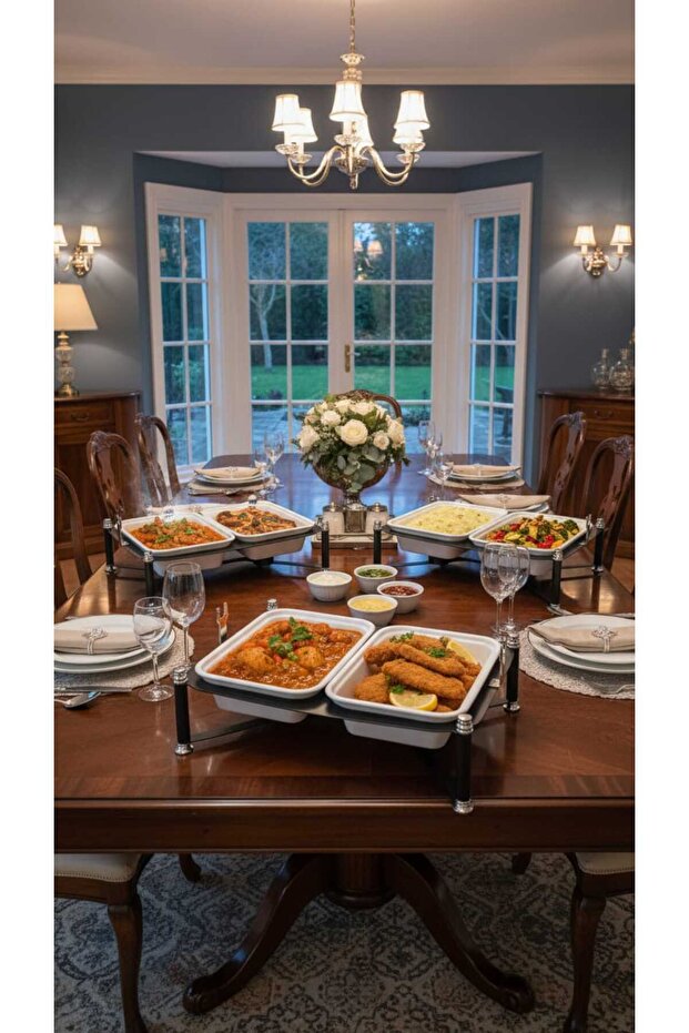 سخان بوفية صحن تقديم الطعام مستطيل ثنائي 12 سم بتصميم عصري وأنيق - 3