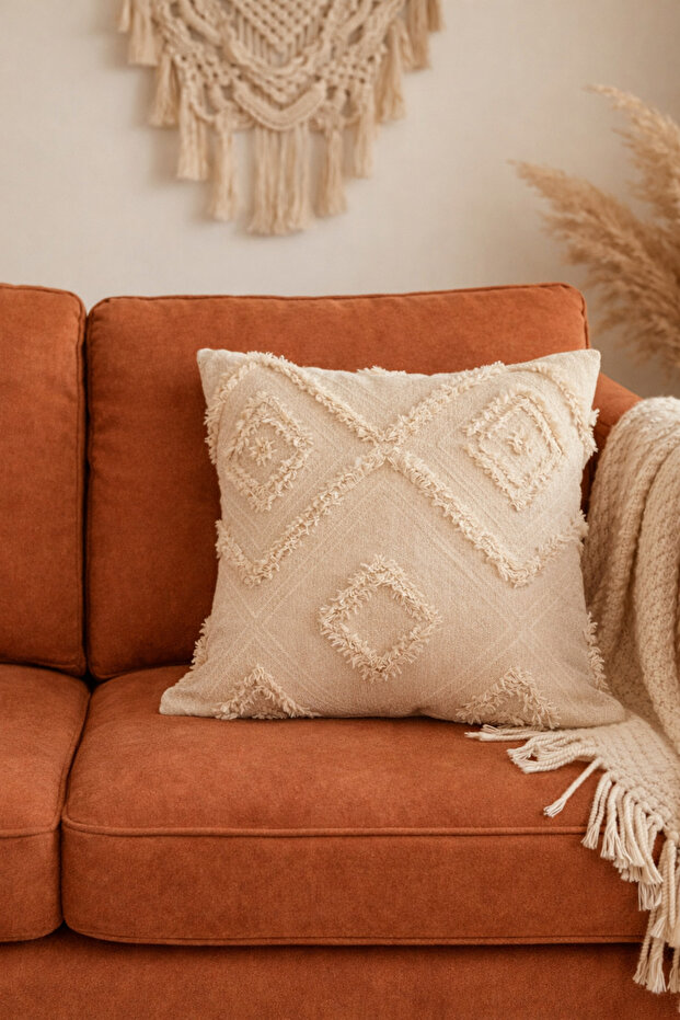 Cloud Plush Embossed Decorative Cream Cushion Cover Washable Design Cover 43X43Cm 1 Piece