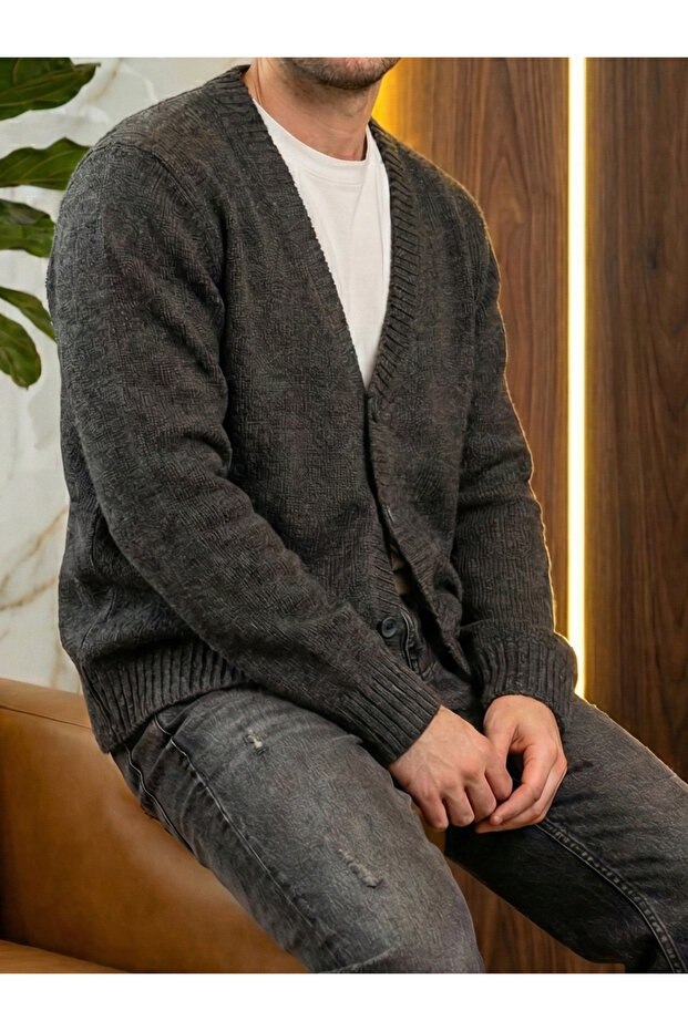 Gri Dökümlü Basic Hırka - 2