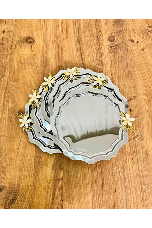 Luxury Sun Model Round Coffee Tray with Daisy Accessories 23X23 cm Stainless Steel, Presentation Tray