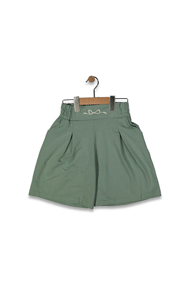 Belt Embroidered Front Plied Girls Shorts