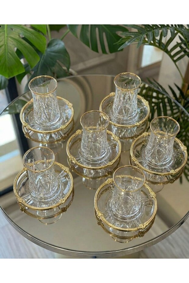 12-Piece 6-Person Crystal Cut Tea Set – Glass Tea Glass and Plate Set