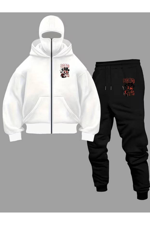 Men's Casual Sports Two Piece Set - K Hooded Zippered Sweatshirt Printed