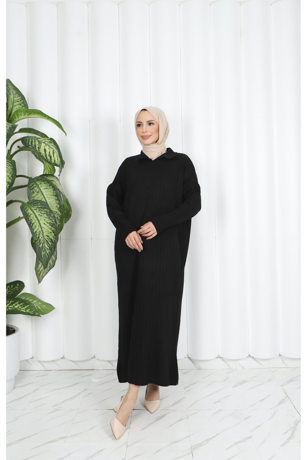 Corded Polo Collar Knitwear Dress