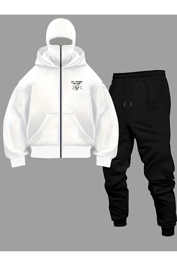 Men's Casual Sports Two Piece Set - K Hooded Zippered Sweatshirt Printed