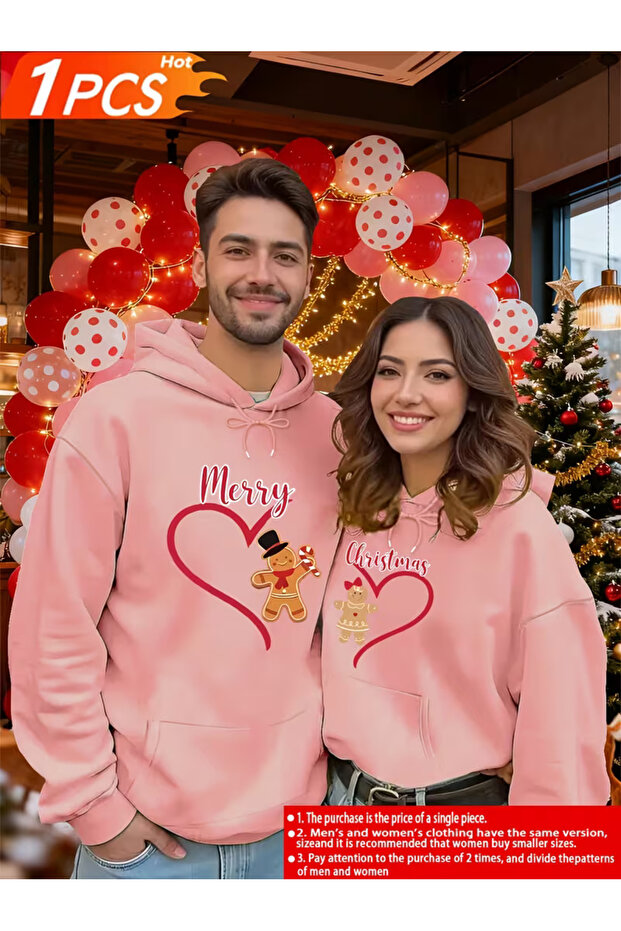Dear Lover Combination Hoodie Merry Christmas Printed Double Hooded Sweatshirt Unisex 3 Thread Count