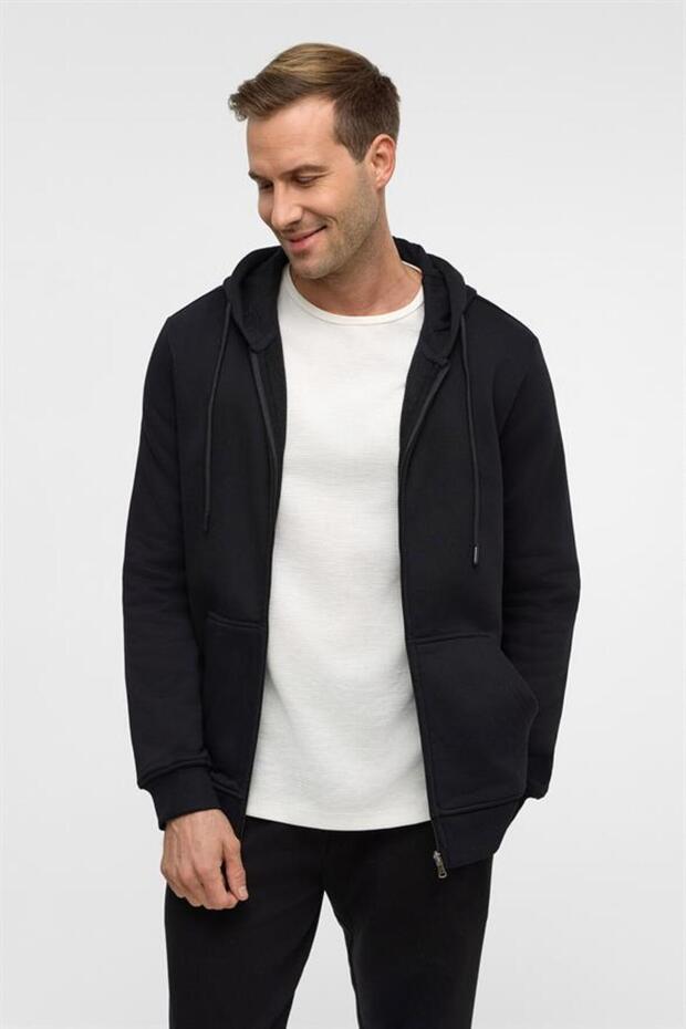 Siyah Regular Düz Bisiklet Yaka Sweatshirt - 2