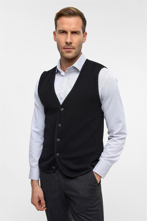 Siyah Regular Kapitone V Yaka Yelek - 2