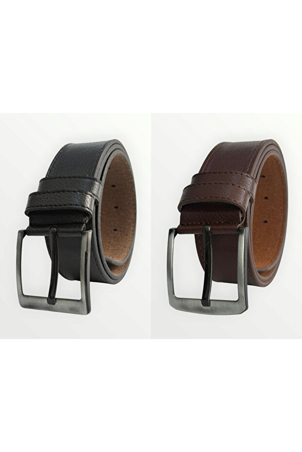 Men's Belt Stitched 2-Pack Black Brown Faux Leather Suitable for Jeans and Canvas Pants Width: 4.5 cm