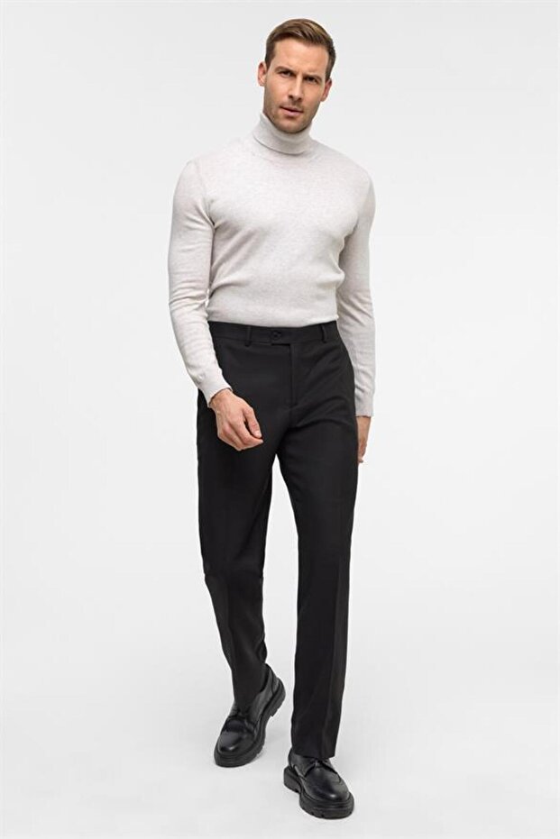 Siyah Regular Düz Pantolon - 2