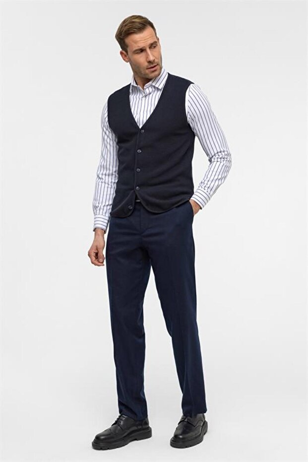 Lacivert Regular Kapitone V Yaka Yelek - 6