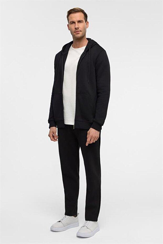 Siyah Regular Düz Bisiklet Yaka Sweatshirt - 7