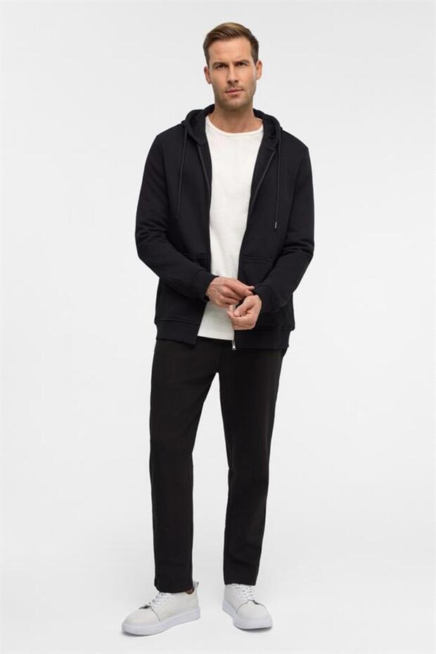 Siyah Regular Düz Bisiklet Yaka Sweatshirt - 6