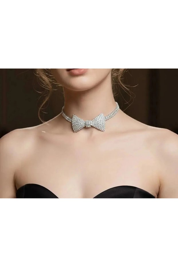 Evening Dress Choker Necklace Zircon Stone Waterway Bow Tie Choker Women's Necklace
