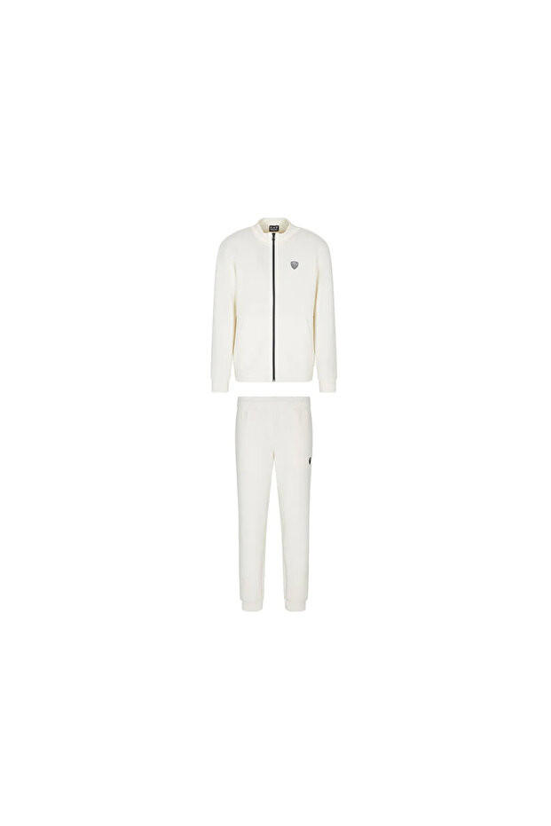 Men's Stand Collar Long Sleeve Regular Waist Tapered Leg Zipper Closure Ecru Tracksuit Set