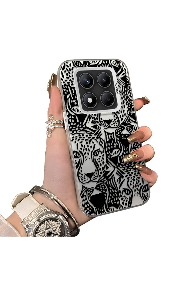 Xiaomi Redmi Note 14 Pro 4g Compatible Silicone Edge Hard Back Anti-Fall Case Cheetah Figure