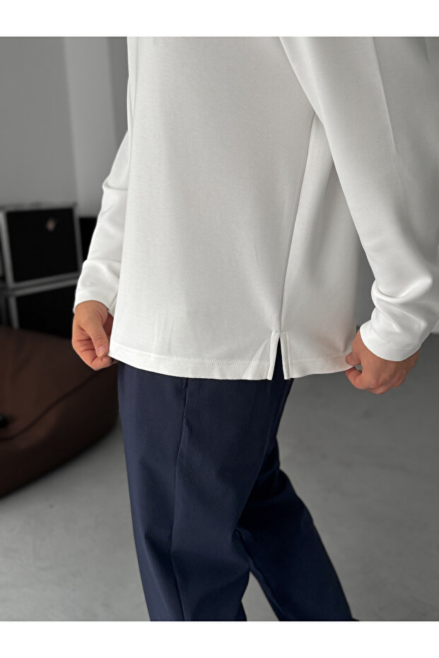 Beyaz Modal Kumaş Likralı Oversize Sweatshirt By - 8