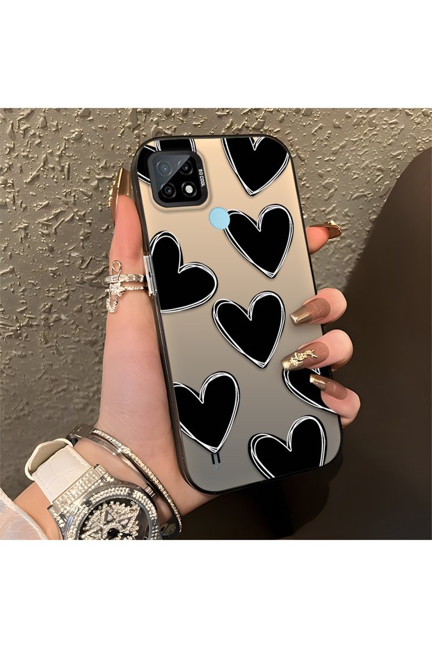 Realme C21 Compatible Silicone Edge Hard Back Anti-Fall Case Heart Pattern