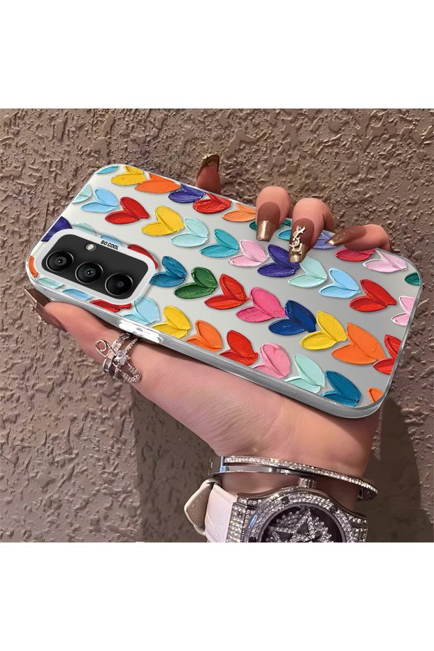 Samsung Galaxy A15 Compatible Silicone Edge Hard Back Anti-Fall Case Colorful Heart