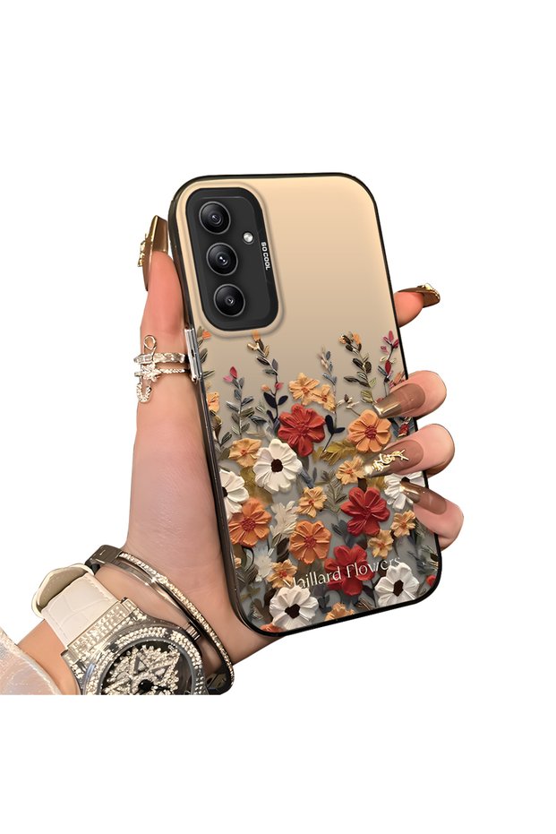 Samsung Galaxy A34 Compatible Silicone Edge Hard Back Anti-Fall Case Beautiful Flower