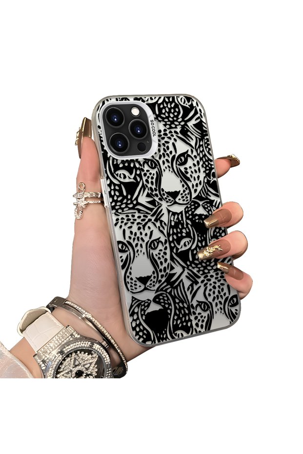 iPhone 14 Pro Max Compatible Silicone Edge Hard Back Anti-Fall Case Cheetah Figure